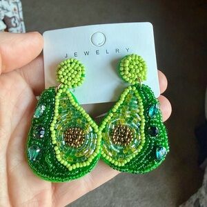 Green Beaded Avocado Earrings